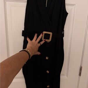 ASOS Black Midi Dress with Gold Accents